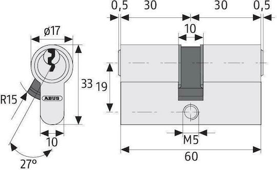 Abus Lock Cylinder Security E50N 60mm (30-30) with 3 Keys Silver