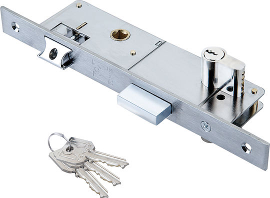 Domus Recessed Lock Front door with Cylinder and Center 35mm Silver Right