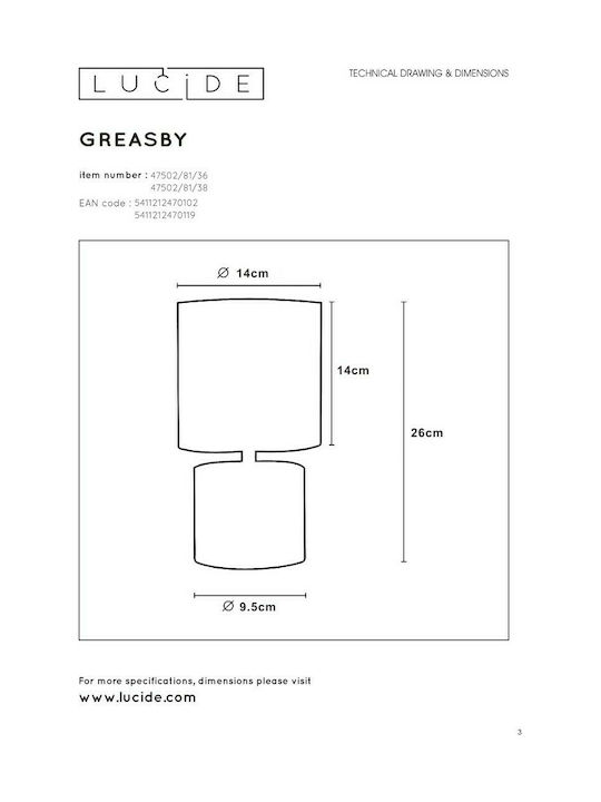 Lucide Lightning Greasby Ceramic Table Lamp for Socket E14 with Beige Shade and Gray Base