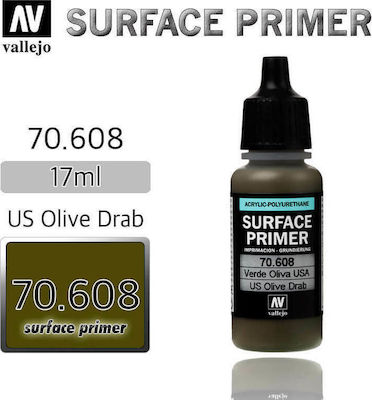 Acrylicos Vallejo Surface Primer Model Making Paint USA Olive Drab 17ml 70.608