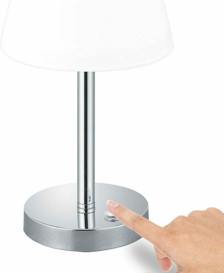 Trio Lighting Emerald Metall Tischlampe LED mit Weiß Schirm und Silber Basis