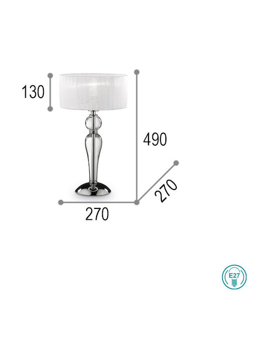 Ideal Lux Metal Table Lamp for Socket E27 with White Shade and Transparent Base