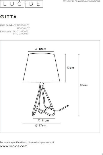 Lucide Lightning Gitta Metal Table Lamp for Socket E14 with Black Shade and Silver Base