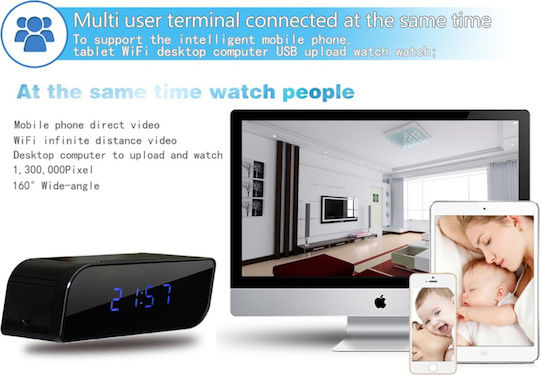 Hidden Camera WiFi Clock 720P with Memory Card Slot and Motion Detector