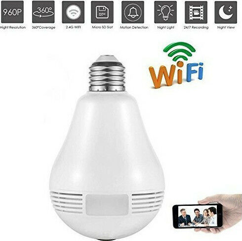 Κρυφή Κάμερα WiFi Λάμπα 1080p με Υποδοχή για Κάρτα Μνήμης και Ανιχνευτή Κίνησης