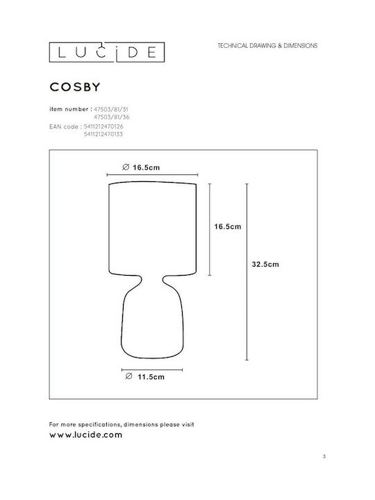 Lucide Lightning Cosby Ceramic Table Lamp for Socket E14 with Brown Shade and White Base