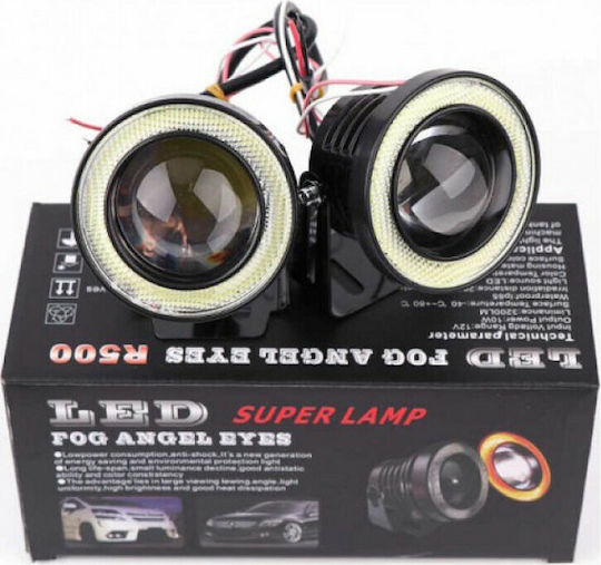 Angel Eyes Round Fog lights with DRL Car LED Universal 12V 15W 6.4cm with White Lighting 2pcs R500-15W