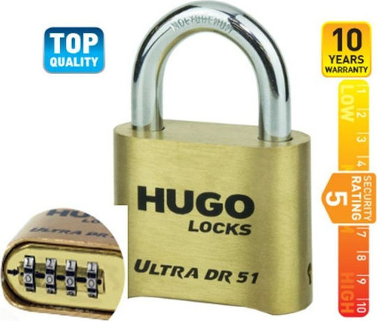 Hugo Locks Ultra DR51 Steel Padlock Brass Combination 51mm 1pcs