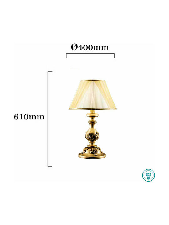 Ondaluce Wood Vintage Table Lamp for Socket E27 with Beige Shade and Gold Base
