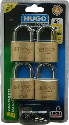 Hugo Locks SB40 Stahl Vorhängeschloss Messing mit Schlüssel Messing 40mm 4Stück