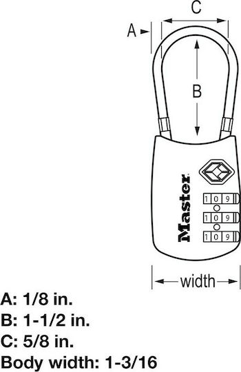 Master Lock 4688EURD Aluminum Padlock with Cable Combination with TSA Certification 30mm Silver 1pcs