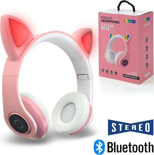 Cat Ear Led Fără fir Bluetooth Pentru copii On Ear Căști cu 10 ore de Funcționare Roz