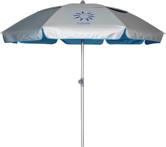 Escape Folding Aluminum Beach Umbrella Diameter 2m with UV Protection and Air Duct Silver Blue