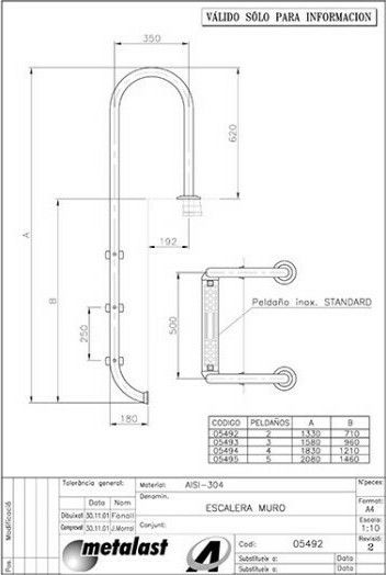 Astral Pool Muro Standard Стълба за Басейн от Неръждаема Стомана 158x50x35см Сребрист