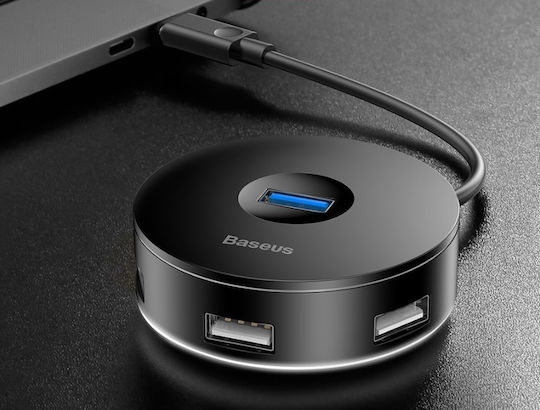Baseus Round Box USB 3.0 Хъб 4 порта с връзка USB-A Черен