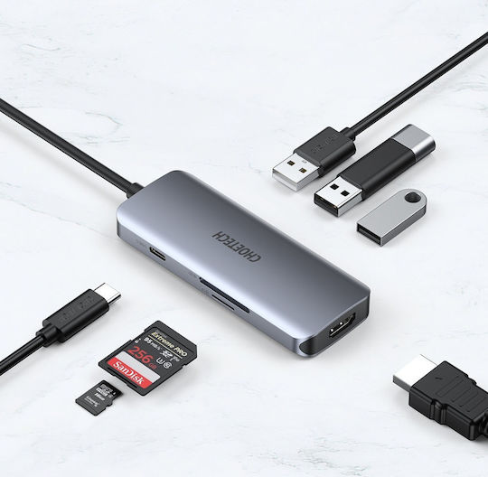 Choetech USB-C Docking Station με 4K PD Ethernet Γκρι (HUB-M19)