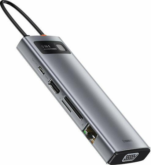Baseus Gleam USB-C Docking Station με HDMI 4K PD Ethernet και συνδεση 2 Οθονών Γκρι