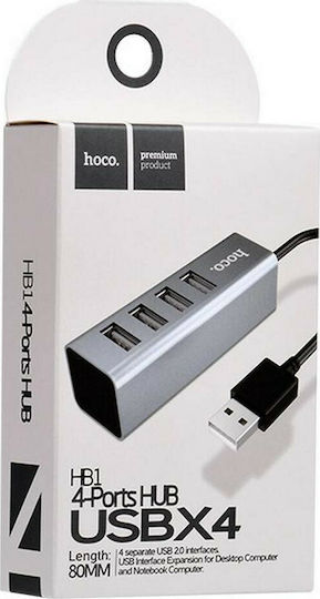 Hoco HB1 USB-Hub mit 4 Anschlüssen USB 2.0 mit USB-A Anschluss in Grau