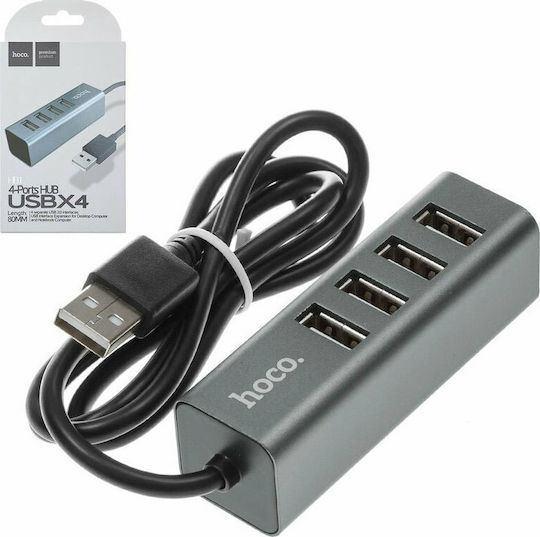 Hoco HB1 USB-Hub mit 4 Anschlüssen USB 2.0 mit USB-A Anschluss in Grau