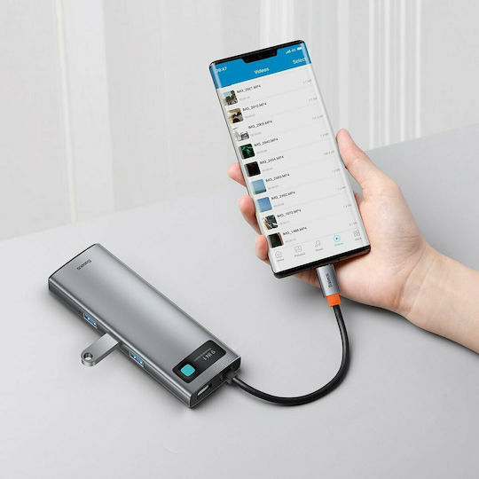 Baseus Gleam USB-C Docking Station με HDMI 4K PD Ethernet και συνδεση 2 Οθονών Γκρι