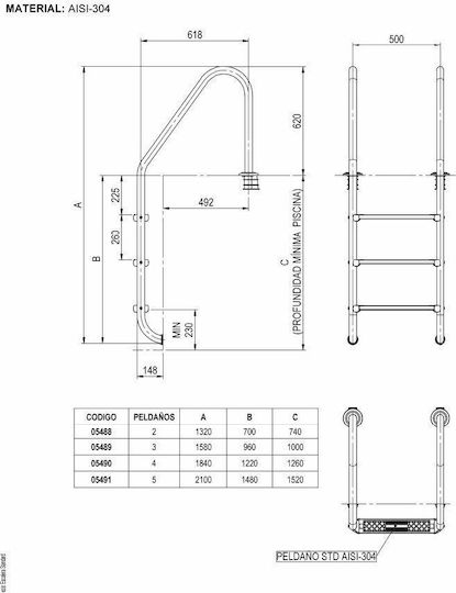 Astral Pool Standard Pool Ladder from Stainless Steel 133x50x65cm Silver