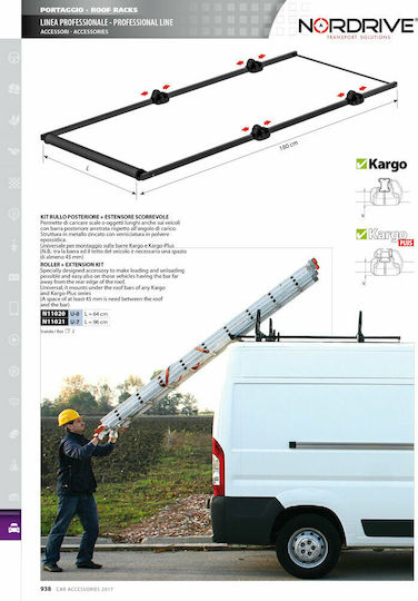 Nordrive Roller Φόρτωσης Σχάρας Αυτοκινήτου U-7 Roller με Προέκταση 96cm για Μπάρες Οροφής Kargo 1τμχ
