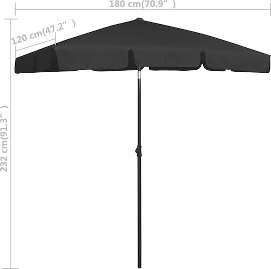 vidaXL Folding Beach Umbrella Diameter 1.8m with UV Protection Black