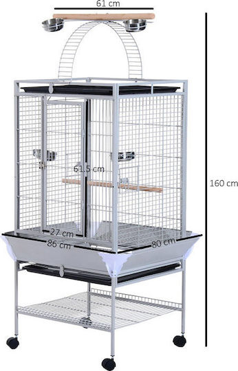 Pawhut Metallic Bird Cage Rolling Bird Cage 86x80x160cm 86x80x160cm
