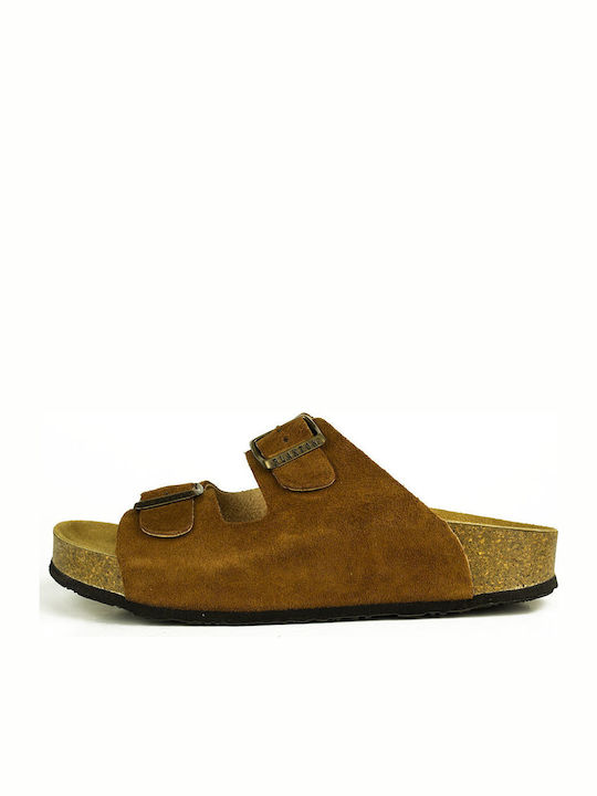Leather Women's Flat Sandals Anatomic Flatforms in Tabac Brown Color