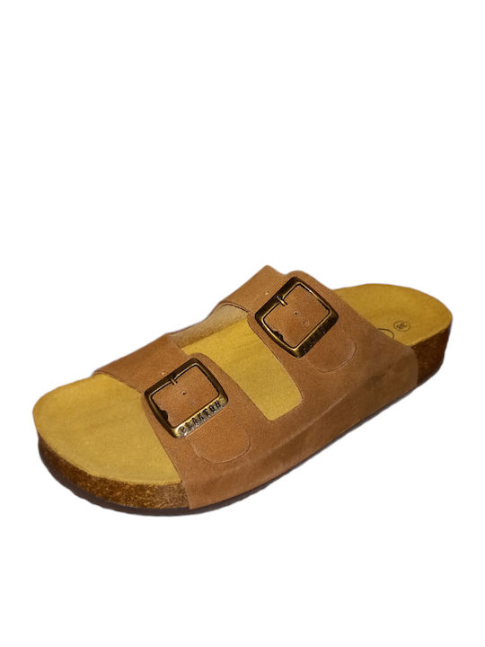 Leather Women's Flat Sandals Anatomic Flatforms in Tabac Brown Color