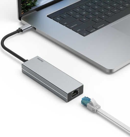 HAMA USB 3.2 4 Port Hub with USB-C Connection Ethernet Silver