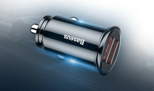 Baseus Car Charger 30W 5A Fast Charging with Ports: 2xUSB Black Color