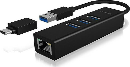 Icy Box Hub 4 Θυρών USB 3.0 με σύνδεση USB-A / USB-C / Ethernet