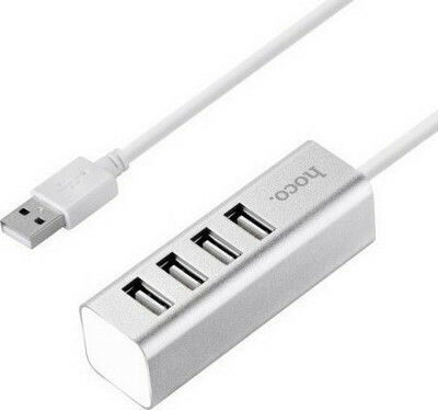 Hoco HB1 Hub USB 4 Porturi USB 2.0 cu Conectare USB-A Argintiu
