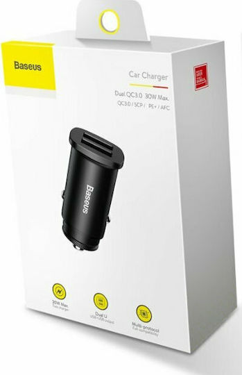 Baseus Auto-Ladegerät 3.1A Schnellladung mit Anschlüssen: 2xUSB Schwarz Farbe