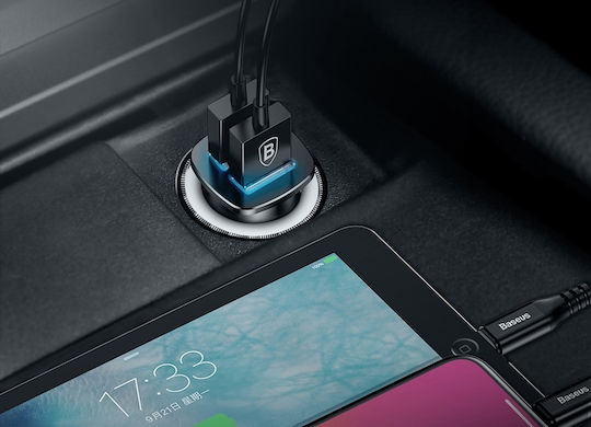 Baseus Auto-Ladegerät 3.1A Schnellladung mit Anschlüssen: 2xUSB Schwarz Farbe
