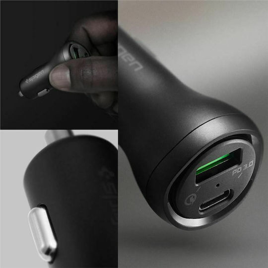 Spigen F31QC Φορτιστής Αυτοκινήτου 27W 4.8A Γρήγορης Φόρτισης με Θύρες: 1xUSB 1xType-C Μαύρο Χρώμα