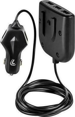 Lampa Φορτιστής Αυτοκινήτου 58W 11.6A Γρήγορης Φόρτισης με Θύρες: 3xUSB μαζί με Καλώδιο Ενσωματωμένο Ασημί Χρώμα