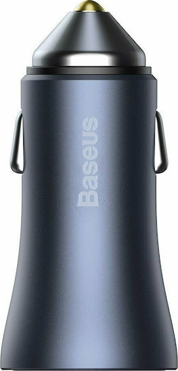Baseus Φορτιστής Αυτοκινήτου 40W 5A Γρήγορης Φόρτισης με Θύρες: 2xUSB μαζί με Καλώδιο Type-C Γκρι