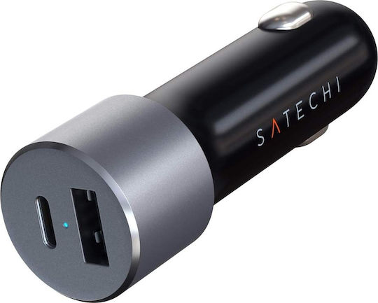 Satechi Car Charger 72W 3A with Ports 1xUSB 1xType-C Black Colour
