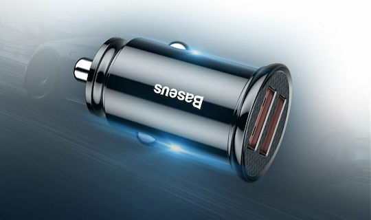 Baseus Auto-Ladegerät 30W 5A Schnellladen mit Anschlüssen 2xUSB-A Weißes Farbe