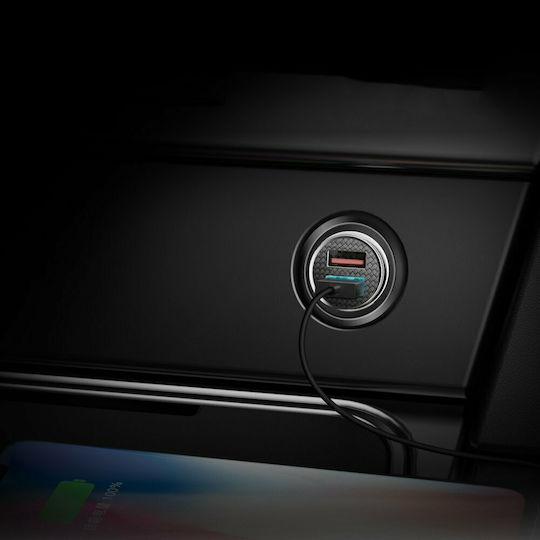 Baseus Auto-Ladegerät 30W 5A Schnellladen mit Anschlüssen 2xUSB-A Weißes Farbe