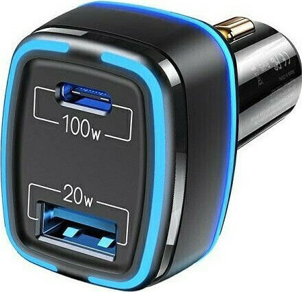 Usams US-CC142 Φορτιστής Αυτοκινήτου 120W με Θύρες: 1xUSB 1xType-C Μαύρο Χρώμα