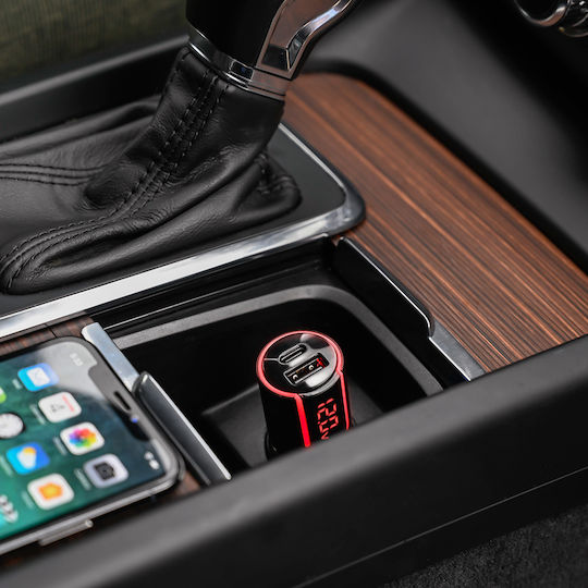 Forever Încărcător Auto 30W 3A Încărcare Rapidă cu Porturi: 1xUSB 1xType-C și Volmetru Gri Culoare