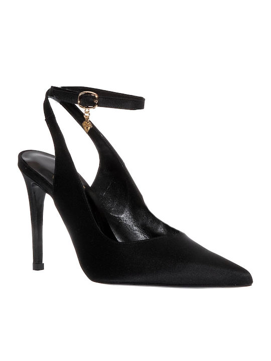 Pointed Toe Heel with Stiletto Heel & Strap Black M03-14482-34