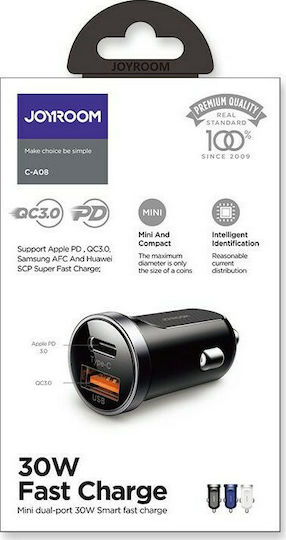 Joyroom Φορτιστής Αυτοκινήτου C-A09 30W 2.5A Γρήγορης Φόρτισης με Θύρες: 2xUSB Μαύρος