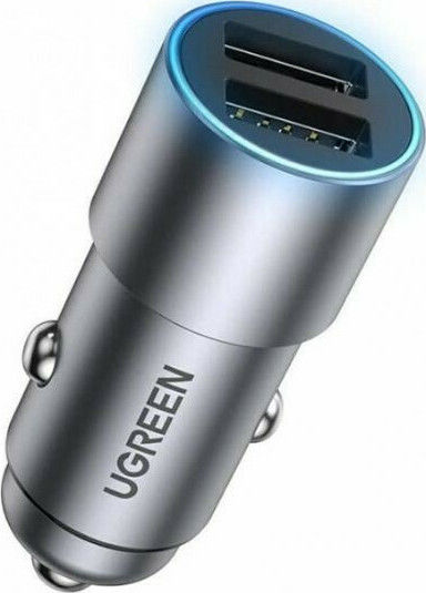 Ugreen Φορτιστής Αυτοκινήτου 30W 3A Γρήγορης Φόρτισης με Θύρες: 2xUSB-A Γκρι Χρώμα