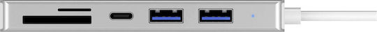 Icy Box USB-Hub 5 Anschlüsse USB 3.0 mit USB-C Anschluss Silber