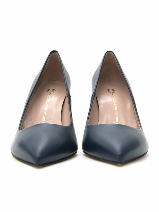 Leather Pointed Toe Stiletto Navy Blue High Heels 85300