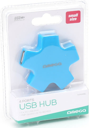 Omega OUH24 5 Ports USB 2.0 Hub with USB-A Connecting to a Computer Blue